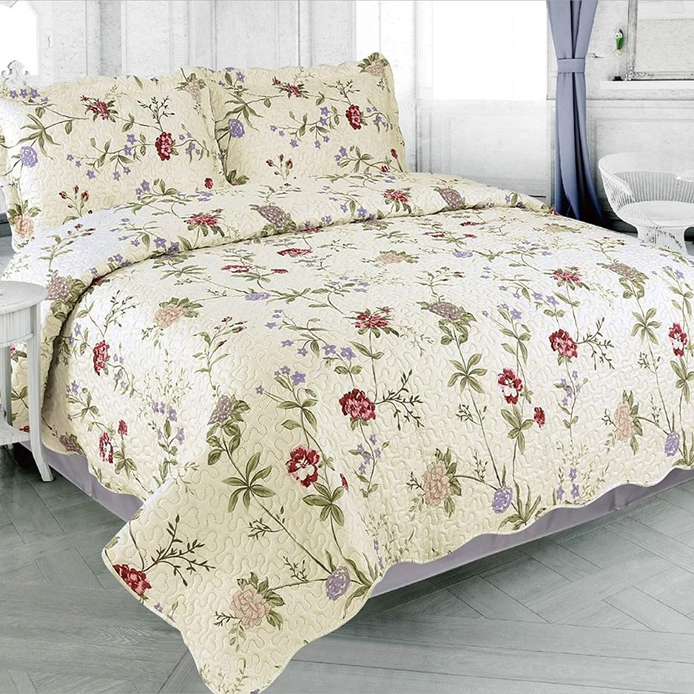 Printed Embossed Pinsonic Coverlet Bedspread Ultra Soft 3 Piece Summer Quilt Set